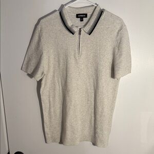 Express Men's Light Gray Polo Shirt with Black Trim